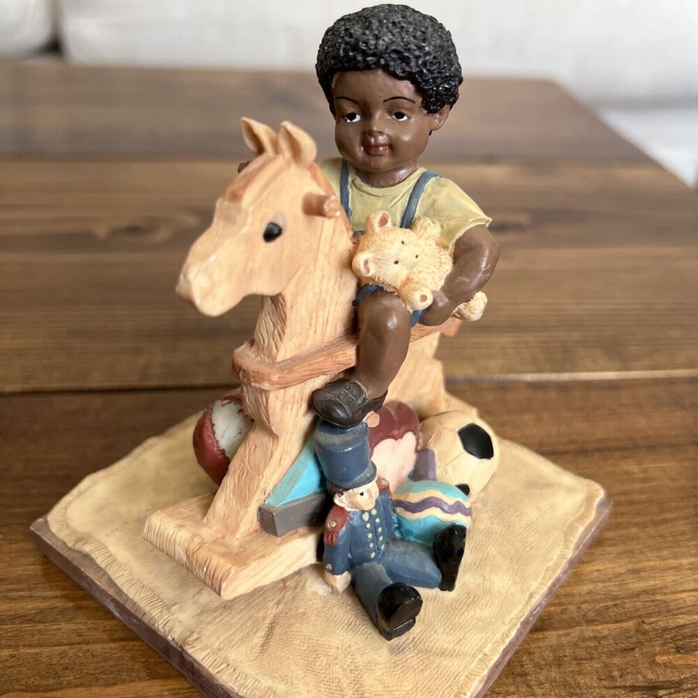 VTG Vantage 1993 Figurine African American Child Rocking Horse & Toys Resin